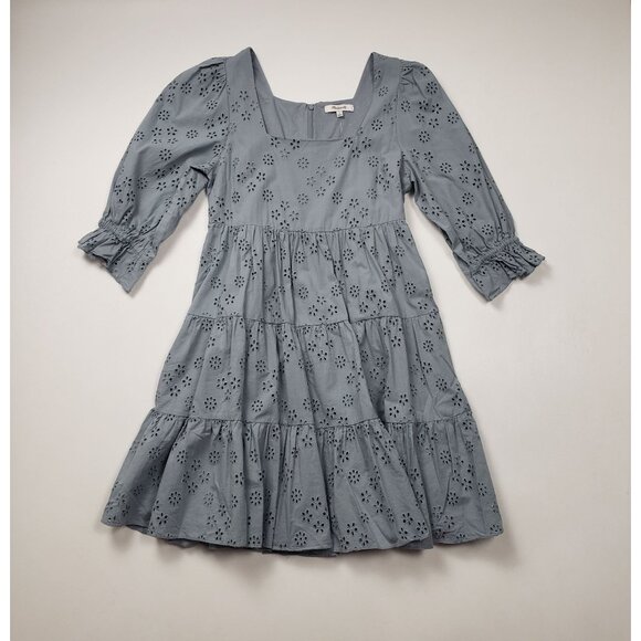Madewell Eyelet Lizzie Babydoll Dress in Blue Horizon Women's Size 0 [NE734] NWT - Picture 3 of 16